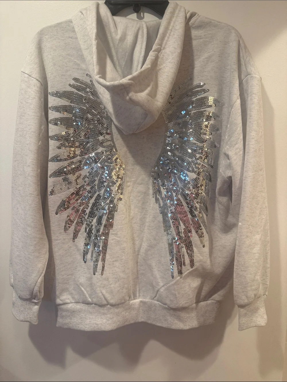 Light Gray Sequined Angel Wing Hoodie - Women's Sweatshirt